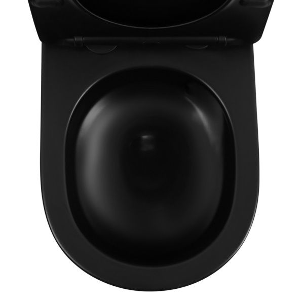 Унитаз подвесной ABBER Bequem 490х355х360 мм цвет черный матовый, горизонтальный (прямой) выпуск, система антивсплеск, смыв торнадо, безободковый, с сиденьем микролифт, дюропласт, под скрытый бачок AC1102TMB