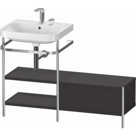 Консоль с раковиной Duravit Happy D.2 Plus c-bonded, 120х49х85 см, напольная, металл/ДСП 1 выдвижной ящик, 2 полки, правая, цвет: графит суперматовый /умывальник, цвет белый, керамика, 1 отверстие под смеситель