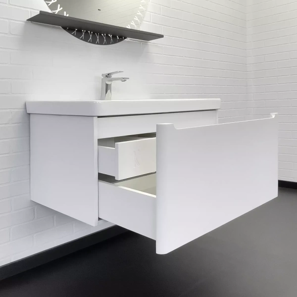 Тумба с раковиной Comforty Арзамас-80 размер 810х480х475 мм подвесная, 2 выдвижных ящика, ЛДСП/МДФ, прямоугольная, цвет белый матовый/раковина COMFORTY 4480, прямоугольная, цвет белый, встраиваемая 