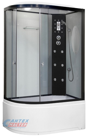 Душевая кабина 80х120х220 см Niagara Ultra (правая) поддон высокий, асимметричная, угловая, стекло тонированное, заднее стекло белое, с верхним душем, с гидромассажем, электронная, смеситель, профиль алюминий черный, прозрачное стекло, белая, закрыта