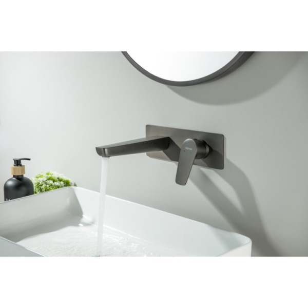 Смеситель для раковины/умывальника Aquatek Бетта встраиваемый, однорычажный, неповоротный, латунь, длина излива 204 мм, керамический, цвет оружейная сталь