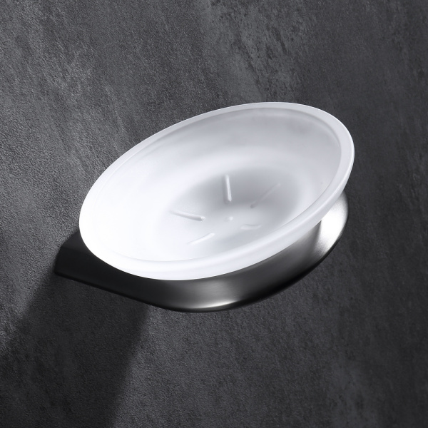 Мыльница ABBER Nord настенная, нержавеющая сталь/стекло, подвесная, округлая, для душа/ванны/мыла, в ванную комнату, цвет матовое стекло/никель AA1558NG