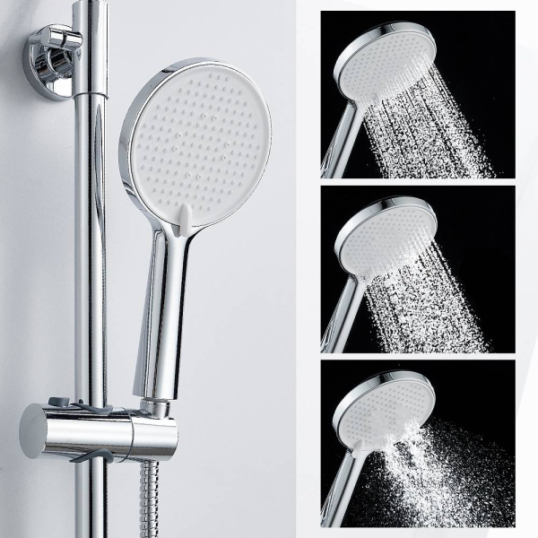 Душевая система Splenka S41.24 высота 950-1350 мм цвет хром, комплект: однорычажный смеситель/излив/тропический душ круглый (с верхней лейкой)/лейка/стойка/шланг, латунь