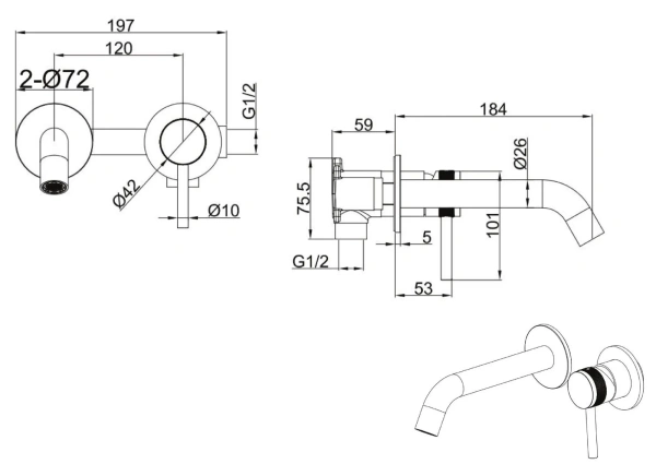 Смеситель для раковины/умывальника Allen Brau Priority 2.0 встраиваемый, однорычажный, неповоротный, латунь, длина излива 184 мм, керамический, цвет хром