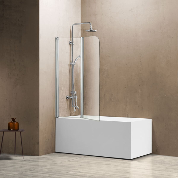 Шторка для ванны Vincea 114х140 см, стекло прозрачное, профиль хром, две секции, складная, плоская/ панель