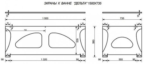Панель боковая Эстет Дельта 75 см, для ванны, ABS-пластик, цвет: белый матовый с узором, (экран для ванны) прямоугольный, торцевая панель, универсальная