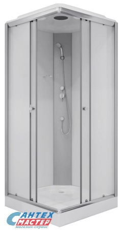 Душевая кабина 90х90х215 см Niagara Classic поддон низкий, квадратная, угловая, стекло матовое, задние стенки белые, с верхним душем, без гидромассажа, смеситель, профиль хром матовый, прозрачное стекло, белая, закрытая