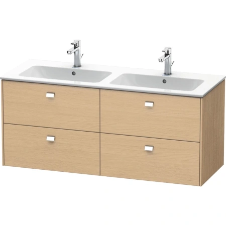 Тумба под раковину Duravit Brioso, 129х47,9x55,3 см, подвесная, 4 выдвижных ящика, ДСП, цвет: натуральный дуб/хром, шкафчик навесной, механизм доводчика, прямоугольная, правая/левая, в ванную комнату