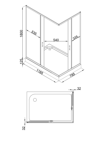Душевой уголок Olive's Mino 120х80х192,5 см поддон ABS - пластик, прямоугольный, алюминиевый профиль матовый хром, стекло прозрачное 4 мм раздвижной MN-128PСR-SD-C