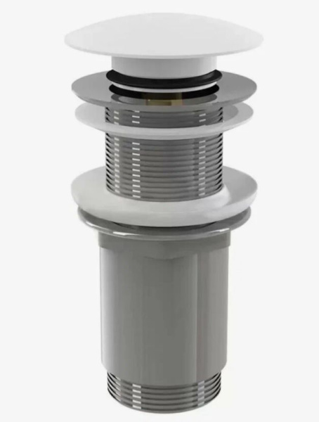 Донный клапан Salini D 501, белый глянцевый, для раковины D 501, клик-клак, латунный, круглый, для умывальника, без перелива