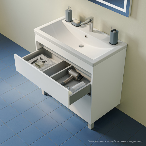 Тумба под раковину IDDIS Zodiac Х, 784х441х795 мм, напольная, 2 выдвижных ящика, ЛДСП, цвет белый, система плавного закрывания, прямоугольная, универсальная, в ванную комнату ZDX80WFi95