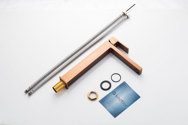 Смеситель для раковины/умывальника Knotlor Stable, высокий, однорычажный, неповоротный, керамический, длина излива 175 мм, латунь, цвет бронза, текстурная