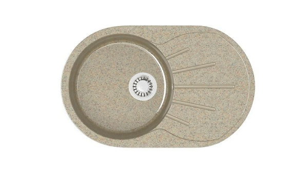 Мойка Bergg Z110, 73х45х21.5 см, с правым крылом, врезная, из искусственного камня, овальная, цвет песочный, отверстие под смеситель, слив-перелив, для кухни