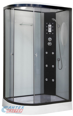 Душевая кабина 80х120х220 см Niagara Ultra (правая) поддон низкий, асимметричная, угловая, стекло тонированное, заднее стекло белое, с верхним душем, с гидромассажем, электронная, смеситель, профиль алюминий черный, прозрачное стекло, белая, закрытая