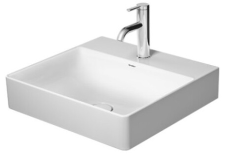 Раковина DURAVIT DuraSquare WonderGliss 50х47х14,5 см, подвесная, прямоугольная, санфарфор, шлифованная, цвет белый, 1 отверстие под смеситель, антигрязевое покрытие, без перелива
