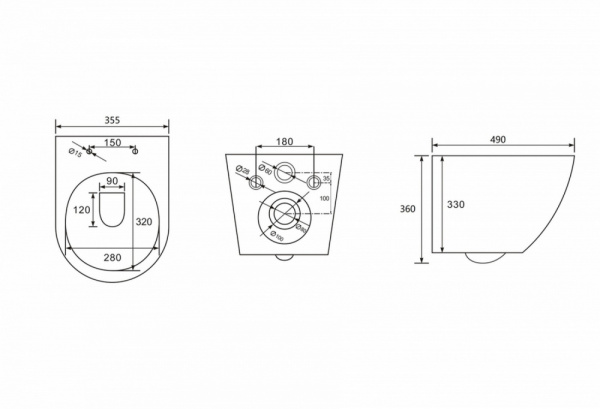 Унитаз подвесной ABBER Bequem 490х355х360 мм цвет серый матовый, горизонтальный (прямой) выпуск, система антивсплеск, смыв торнадо, безободковый, с сиденьем микролифт, дюропласт, под скрытый бачок AC1101TMG