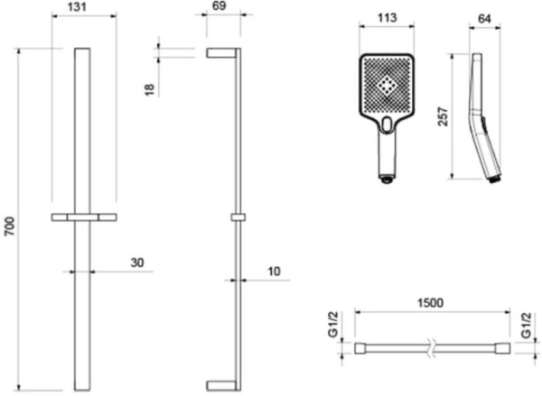 Душевой гарнитур Aquatek Либра наружного монтажа, высота 700 мм, цвет хром, комплект: стойка/лейка/шланг, нержавеющая сталь/пластик