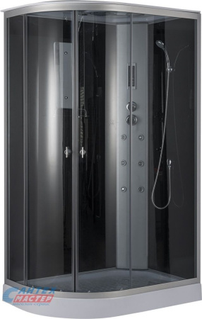 Душевая кабина 80х120х220 см Niagara Classic (правая) поддон низкий, ассиметричная, угловая, стекло заднее черное, двери тонированные, с верхним душем, с гидромассажем, электронная, смеситель, профиль хром матовый, прозрачное стекло, белая, закрытая