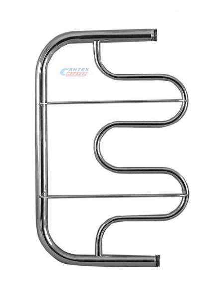 Полотенцесушитель 600х320 мм Флагман Фокстрот, 1" дюйм, водяной. боковое подключение, из нержавеющей стали, форма П+М-образный, настенный, цвет хром, для ванны, прямоугольный