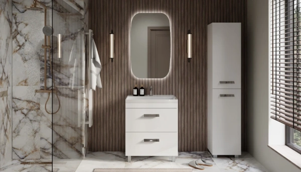 Пенал Velvex Orlando 400, 400х298х1895 мм напольный, 2 распашные дверцы, цвет белый матовый, в ванную комнату, влагостойкий, универсальный