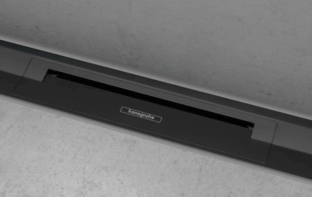 Решетка Hansgrohe RainDrain Flex 120, для пристенного монтажа, для душевого трапа, укорачиваемая, 120х7,6 см, цвет матовый черный, для душа в пол, нержавеющая сталь, прямоугольная
