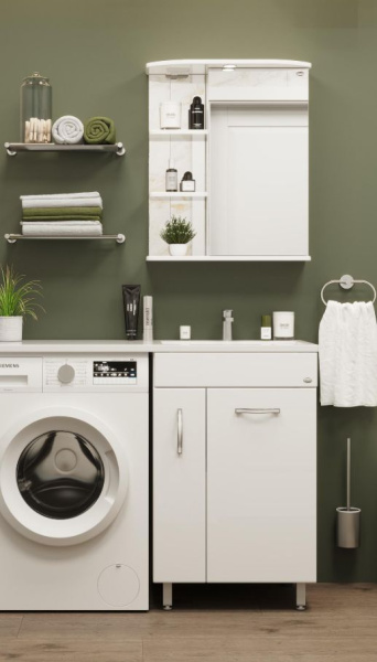 Шкаф зеркальный Onika Карина 55.01 с подсветкой белый правый 205513