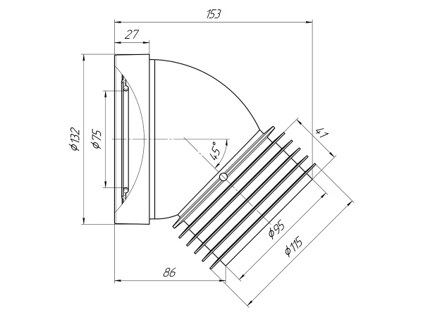 Фановая труба ANI (Ани пласт) 110 под углом 45° с прокладкой 90-110 мм короткая, для подключения унитаза W4228