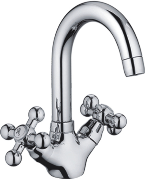 Смеситель для умывальника HAIBA CRON двухвентильный, неповоротный, длина 123 мм, силумин, цвет хром