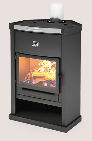 Печь-камин ОВ-120 ТЕПЛОДАР 120м³ (угловой/в угол) отопительная, варочная поверхность/плита, напольная, пристенная, дверца со стеклом, на дровах/брикетах