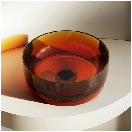 Раковина/умывальник ABBER Kristall, 40х40х15 см, накладная, круглая, из полиэфирной смолы, цвет прозрачный коричневый, без отверстия под смеситель, без слив-перелива, умывальник, рукомойник