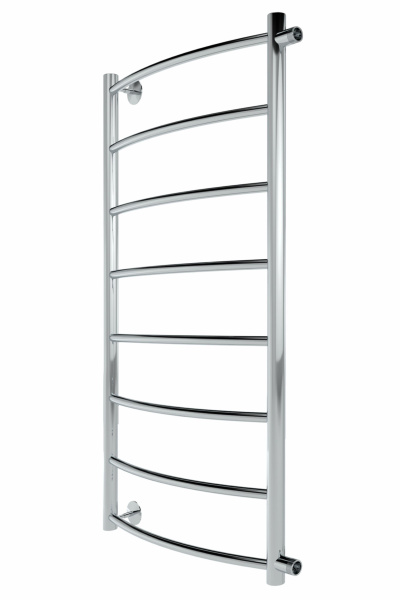 Полотенцесушитель 1100х500 мм Indigo Arc без полки, (н.р.1"), (к-2, Полиров.), водяной, боковое подключение, из нержавеющей стали, форма лесенка, настенный, цвет серебристый, для ванны