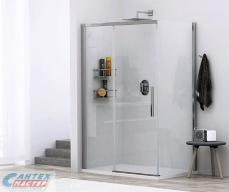 Душевой уголок Wasserkraft Kammel 120х90х200 см, без поддона, прямоугольный, без крыши, раздвижной, стеклянный, пластиковый, хромированный профиль, комплект, для душа, ванной, квартиры, дома, дачи, размеры, метр, литой, литьевой, сантехника 