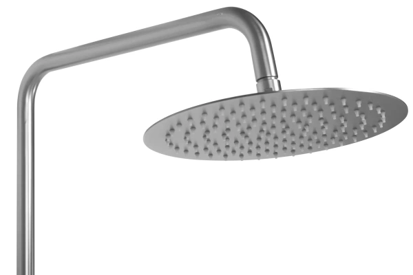 Душевая система REA VINCENT, высота 83,5-123,5 см, цвет никель, комплект: термостатический вентильный смеситель/тропический душ (с верхней лейкой)/стойка/лейка/шланг