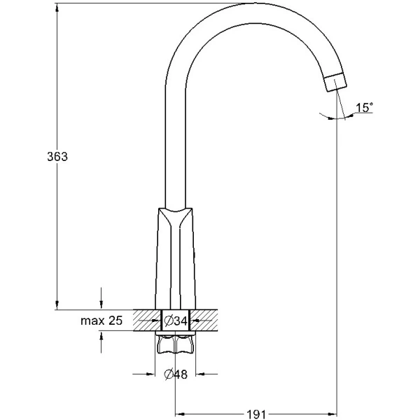 Смеситель для кухни/мойки G-lauf однорычажный, поворотный, с высоким изливом, длина 191 мм, латунь, цвет хром/белый ZOK4-A036PW