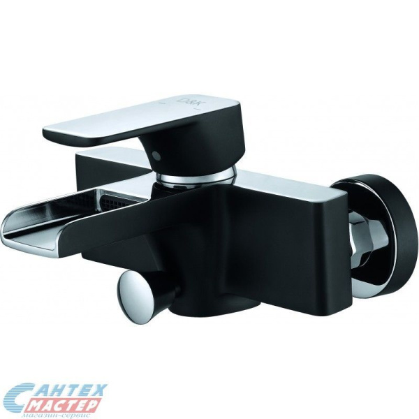 Смеситель для ванны/душа D&K Berlin Technische однорычажный, каскадный, чёрный, керамический, настенный, излив короткий литой, латунь хром, горизонтальный, фиксированный, однорукий, кран, комплект, сантехника, размер, характеристики, высота