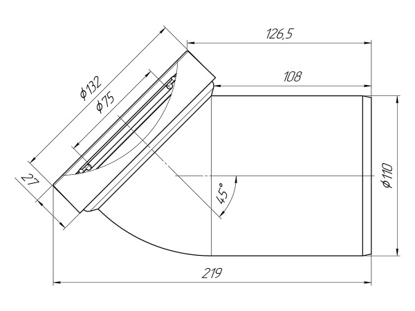 Фановая труба ANI (Ани пласт) 110 под углом 45° с прокладкой 90-110 мм короткая, для подключения унитаза W4220