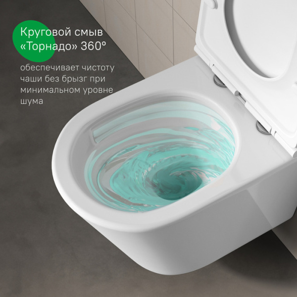 Унитаз подвесной IDDIS Ray горизонтальный (прямой, в стену) выпуск, безободковый, смыв торнадо, с быстросьемным сиденьем микролифт, с крышкой (сиденье) дюропласт, цвет белый RAYRDSEi25