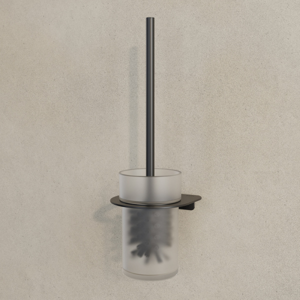 Ершик IDDIS Noa настенный, цвет черный матовый/матовое стекло, сплав металлов/стекло, стальной, округлый, для туалета/унитаза