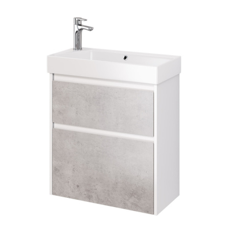 Тумба/база под раковину Dreja SLIM 65 см, подвесная/напольная, цвет: бетон/белый глянец, 2 выдвижных ящика, ЛДСП/МДФ, шкаф/шкафчик подвесной/напольный, (подходит раковина для тумбы Dreja Slim Synergy (17065-KL)