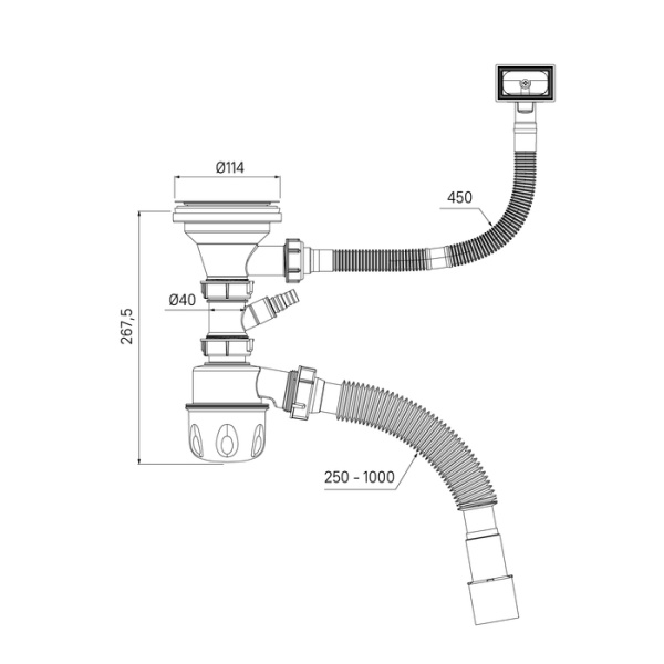 Сифон бутылочный IDDIS Optima Home 3 1/2x40 мм с выпуском, гофротрубой 40/50 мм, отводом, переливом (3 шт), цвет серый, полипропилен/нержавеющая сталь 900CVG1P10VD