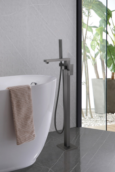 Смеситель для ванны/душа ABBER Daheim напольный, однорычажный, неповоротный, длина излива 220 мм, латунь, цвет никель AF8215NG