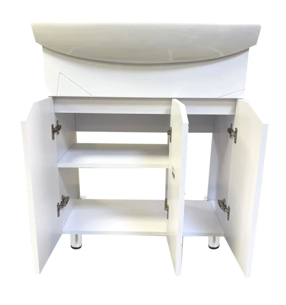 Тумба с раковиной GRADEONIKA Орион 70, напольная, 3 распашные дверцы с фрезеровкой, МДФ/ЛДСП, механизм доводчика, прямоугольная, цвет белый, прямоугольная 52033