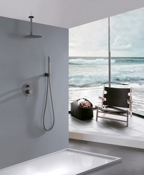 Душевая система ABBER Emotion встраиваемая, цвет никель, комплект: однорычажный, смеситель/тропический душ (с верхней лейкой)/лейка/шланг, внутренний (скрытый) монтаж