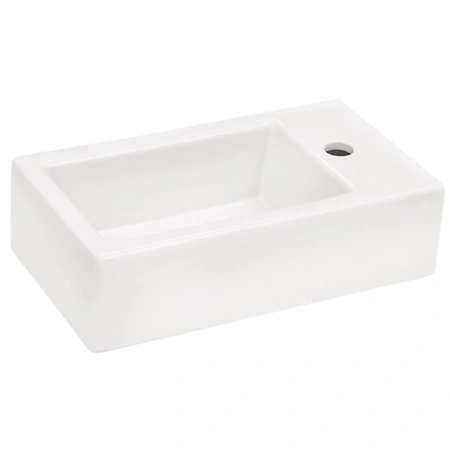 Раковина Santek Эрис 46, 46х26х13,4 см, накладная, фарфоровая, прямоугольная, цвет белый, с отверстием под смеситель, без слив-перелива, правая/правосторонняя, на тумбу/столешницу