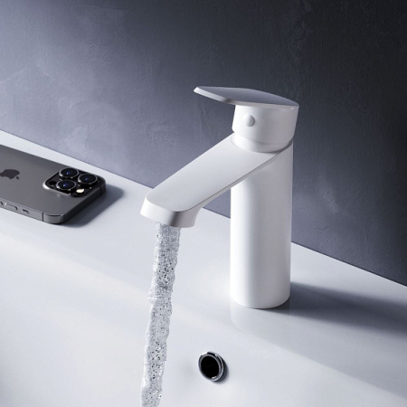 Смеситель для раковины/умывальника AM.PM Func, однорычажный, неповоротный, керамический, длина излива 109 мм, латунь, цвет белый