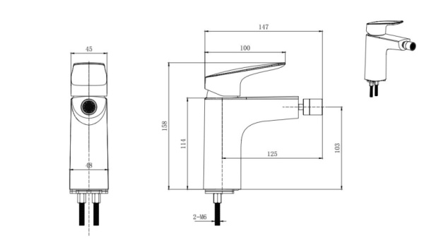 Смеситель для биде Aquatek Вега однорычажный, излив короткий, длина излива 125 мм, керамический, латунь, цвет хром