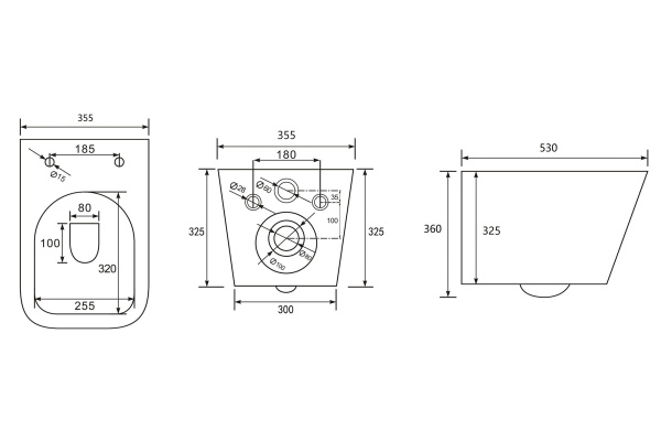 Унитаз подвесной ABBER Rechteck 530х355х360 мм цвет белый, горизонтальный (прямой) выпуск, смыв торнадо, безободковый, система антивсплеск, с сиденьем микролифт, дюропласт AC1201T