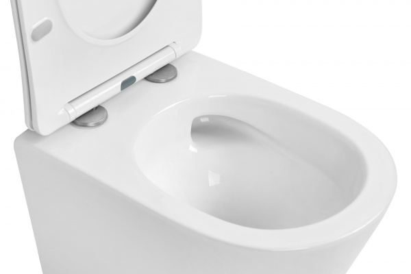 Унитаз подвесной ABBER Bequem 490х355х360 мм цвет белый глянцевый, горизонтальный (прямой) выпуск, система антивсплеск, смыв торнадо, безободковый, с сиденьем микролифт, дюропласт, под скрытый бачок AC1102T