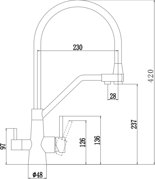 Смеситель для кухни/мойки Esko K25GMB с подключением к фильтру, однорычажный, поворотный, керамический картридж, R-излив, гибкий, длина 230 мм, высота 237 мм графит/черный, нержавеющая сталь