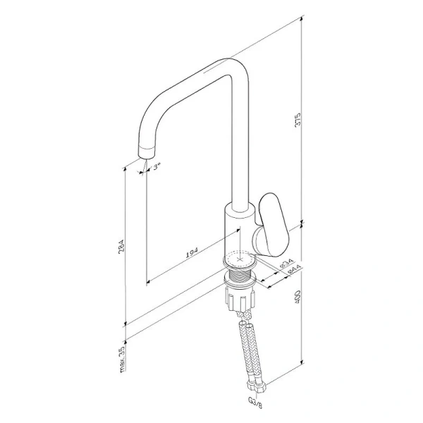 Смеситель для кухни/мойки Am.Pm Like однорычажный, поворотный, керамический, с высоким изливом, длина 194 мм, латунь, цвет черный